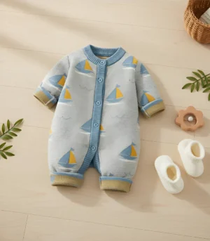 Enterito Tejido de Punto con Divertido Diseño de Barquitos