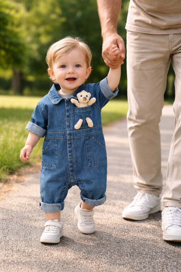 Padre e hijo caminando juntos Enterito de Jeans Unisex