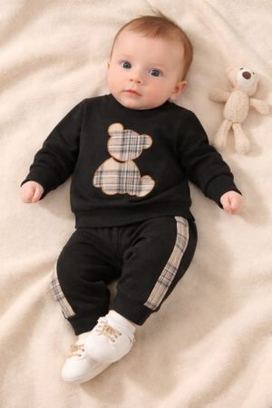 Bebé dormido con atuendo a cuadros Joggins de Algodón Liviano para Bebés